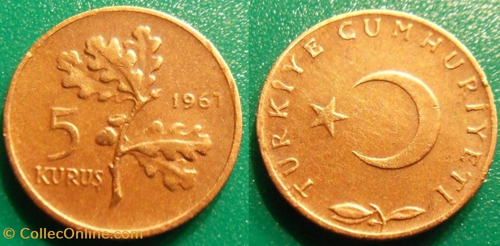5 Kurus 1967 monnaie monde turquie 5 kurus 1967