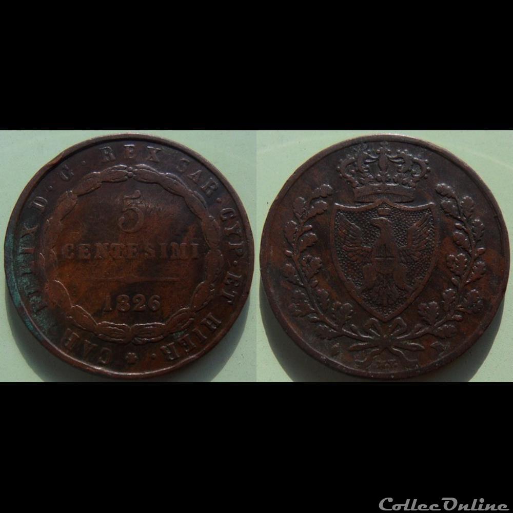 Italie Sardaigne 5 Centésimi 1826 monnaie monde italie sardaigne 5 centesimi 1826