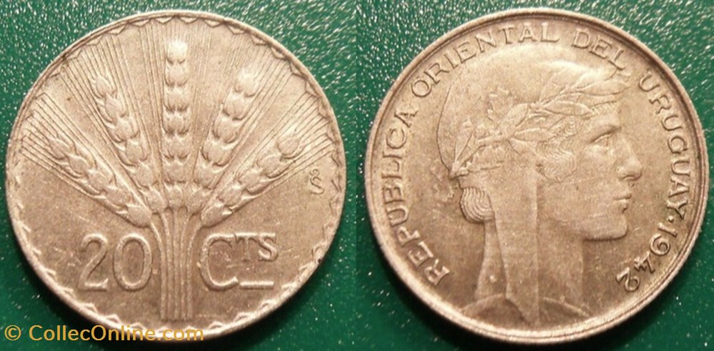 Uruguay 20 Centesimos 1942 monnaie monde uruguay 20 centesimos 1942