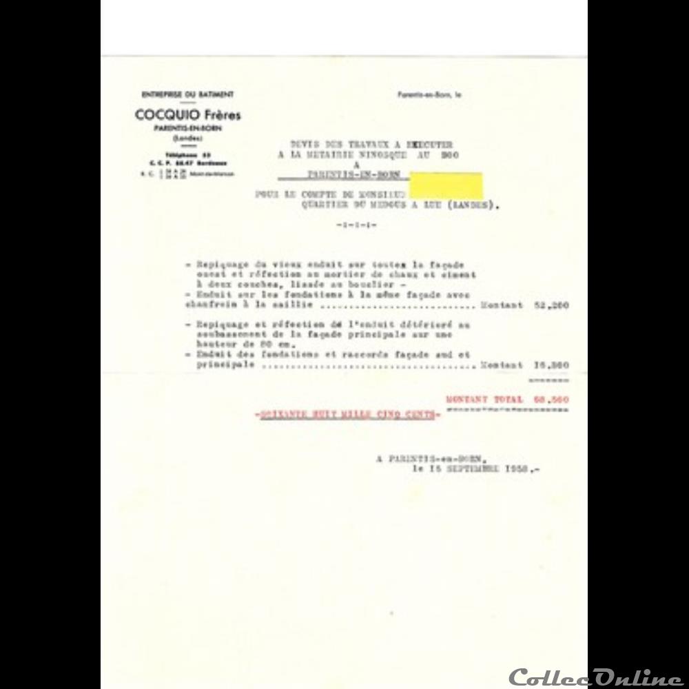 Vieux papiers: Parentis-en-Born Entreprise Cocquio Frères 1958 autre vieux papiers parentis en born entreprise cocquio freres 1958