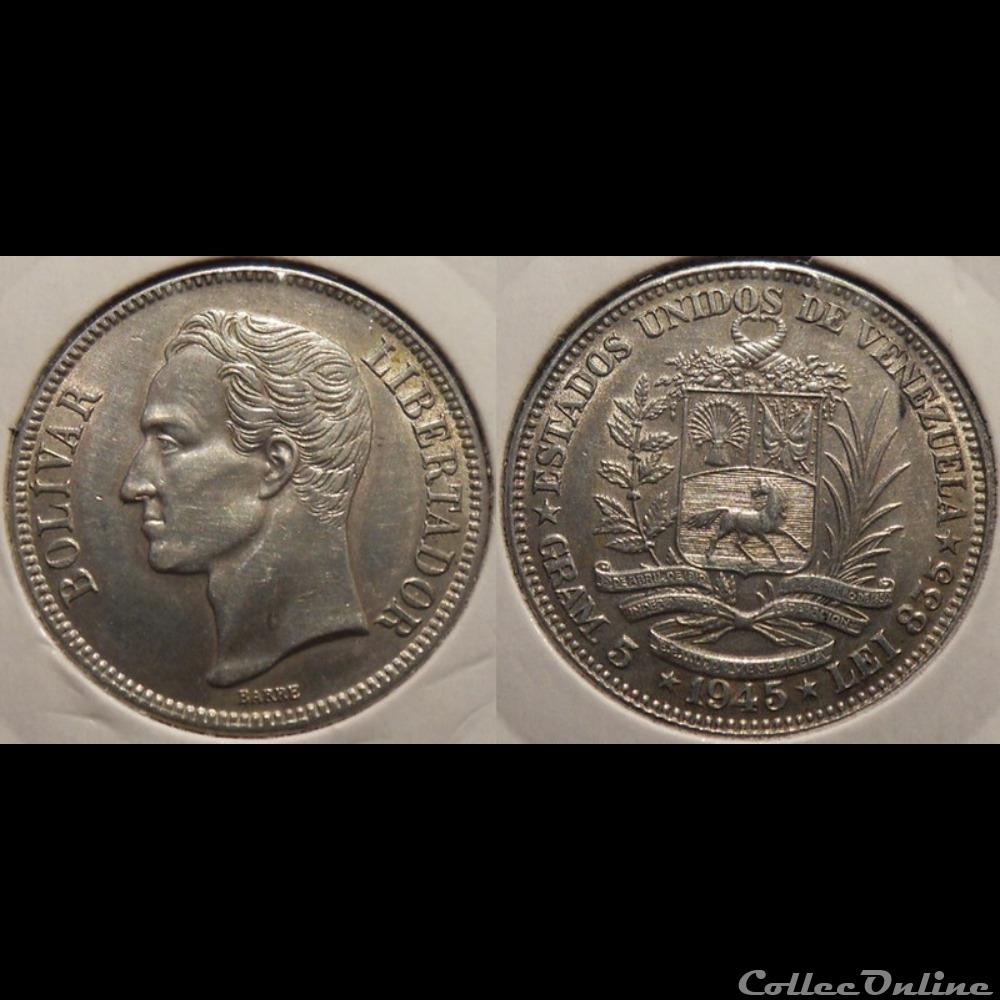 monnaie france colony venezuela 1 bolivar 1945