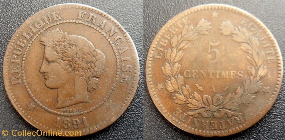 J-Troisième République 5 Centimes Céres 1891 A monnaies monde france j troisieme republique 5 centimes ceres 1891 a