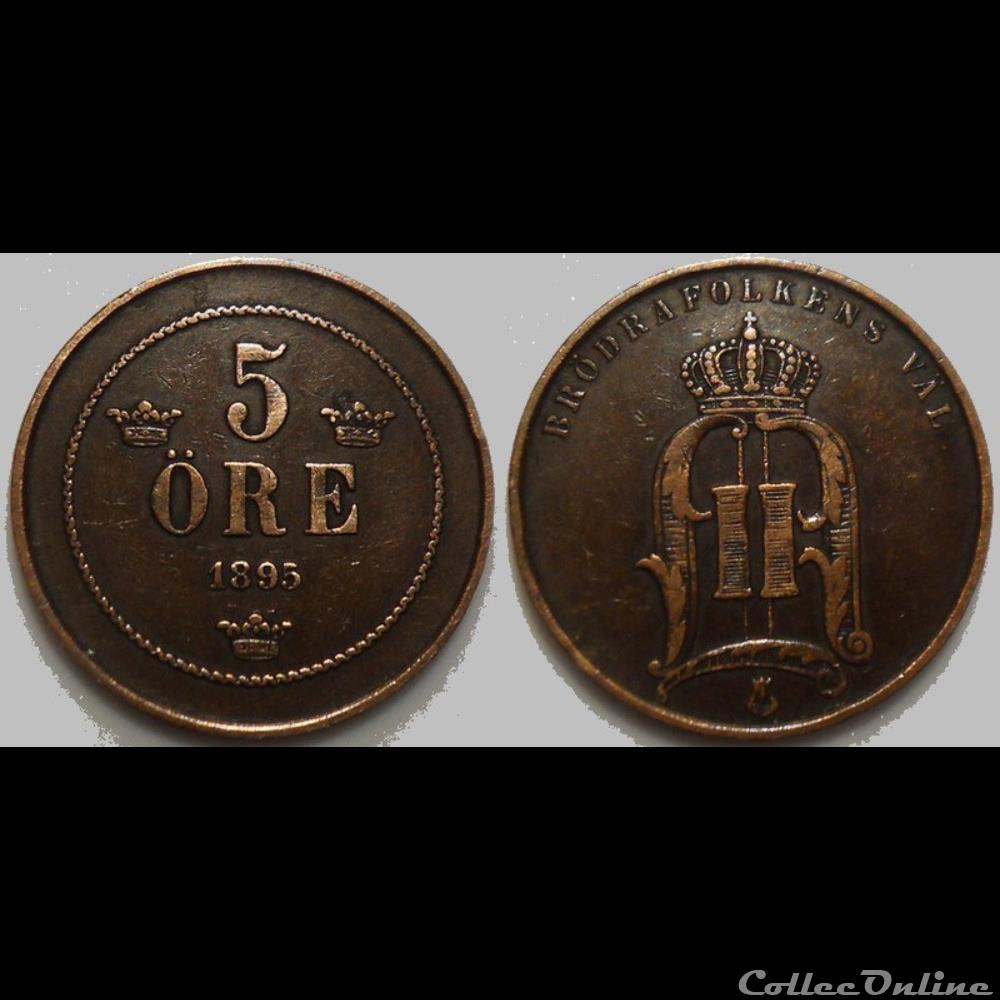 Suède 5 Ore 1895 monnaie monde moderne suede 5 ore 1895