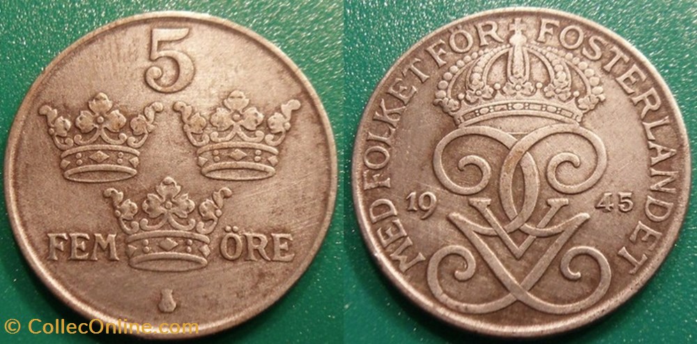 5 Ore 1945 monnaie monde suede 5 ore 1945