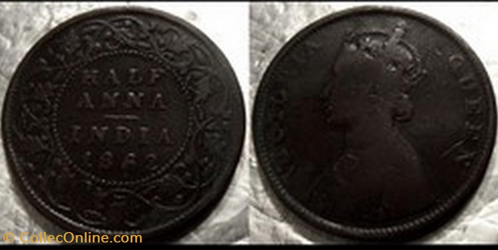 India 1/2 Anna 1862 monnaies monde india 1 2 anna 1862