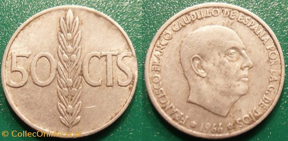 50 Centimos 1966 monnaie monde espagne 50 centimos 1966