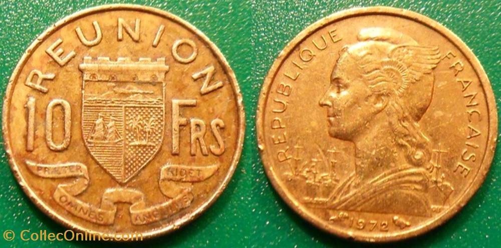 Réunion (Ile de la) 10 Francs République Française 1972 chouette monnaie france colony reunion ile de la 10 francs republique francaise 1972 chouette