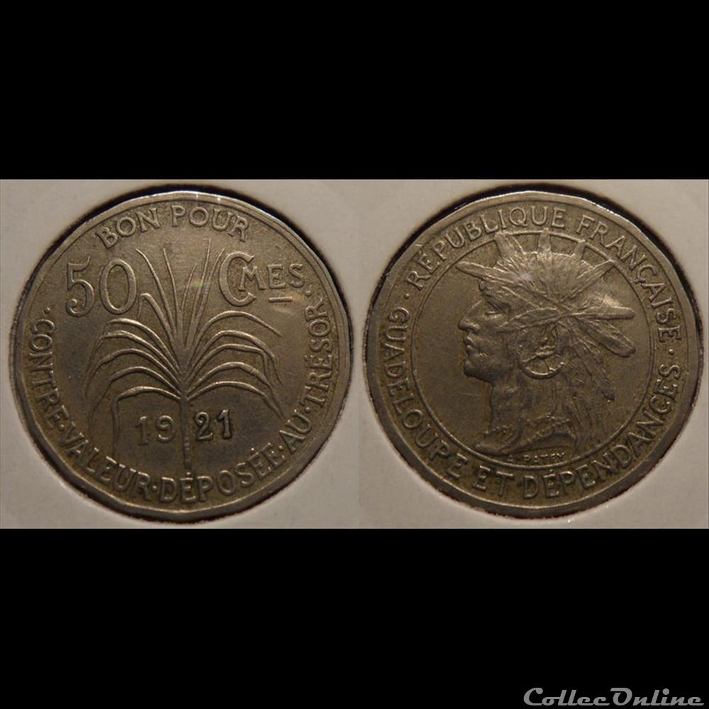 Guadeloupe et Dépendances 50 Centimes 1921 monnaie france colony guadeloupe et dependances 50 centimes 1921