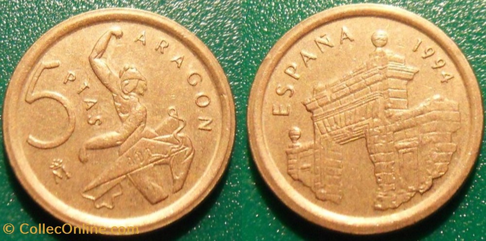 monnaie monde espagne 5 pesetas 1994 aragon