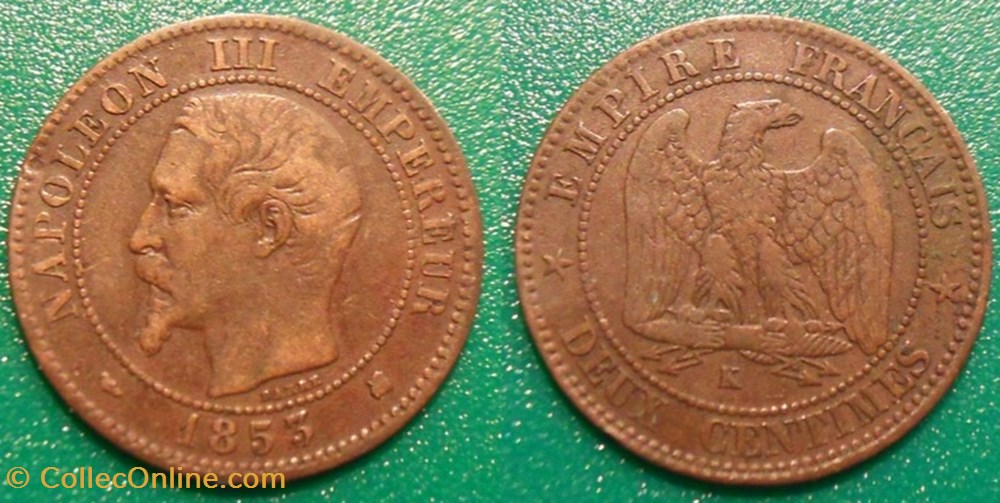 N-Napoleon III Empereur Deux centimes non lauré 1853 K Bordeaux monnaies france modernes n napoleon iii empereur deux centimes non laure 1853 k bordeaux