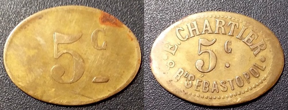 b- Jeton - E.Chartier 5c monnaies paranumismatique jetons poids b jeton e chartier 5c