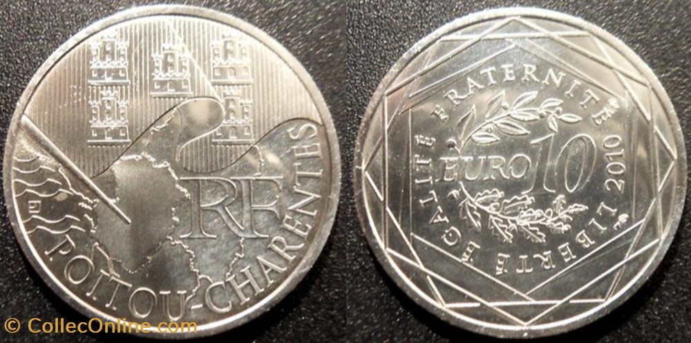 10 Euros des Régions 2010 1er type POITOU-CHARENTES monnaies monde france 10 euros des regions 2010 1er type poitou charentes