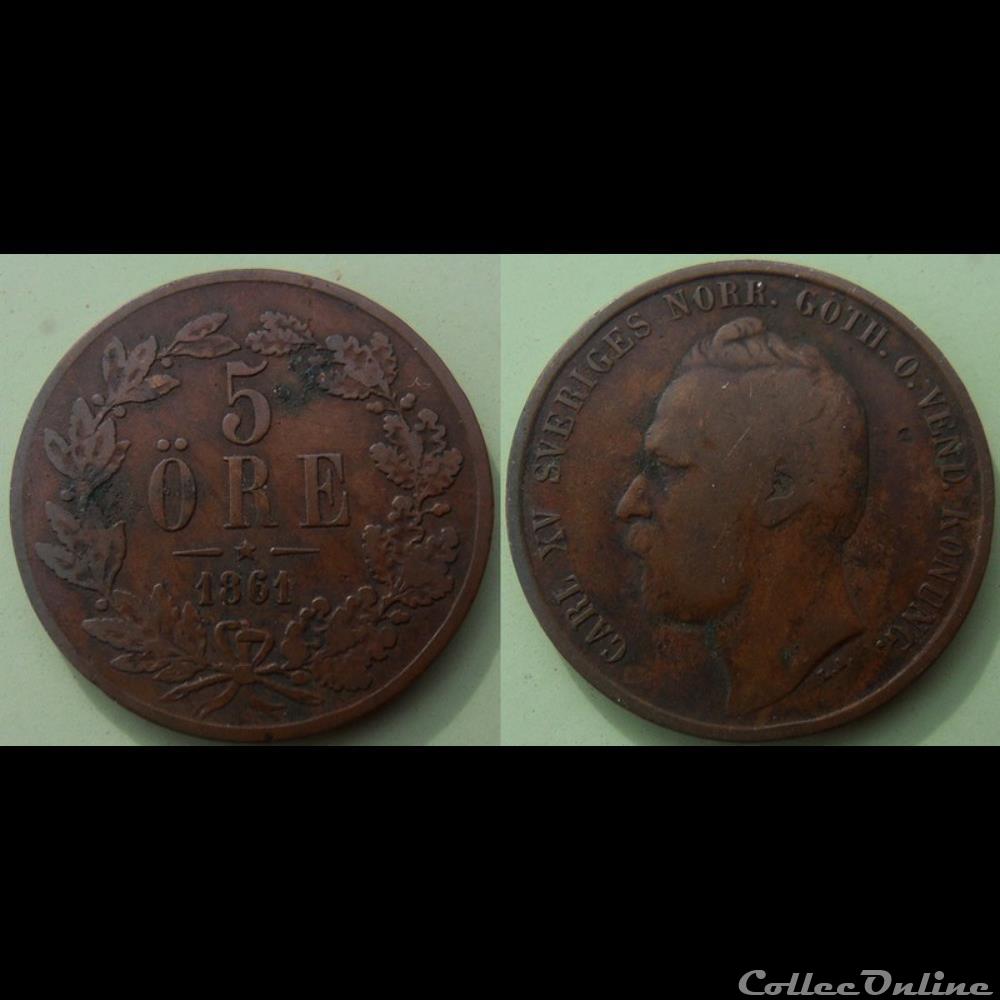 monnaie monde suede 5 ore 1861