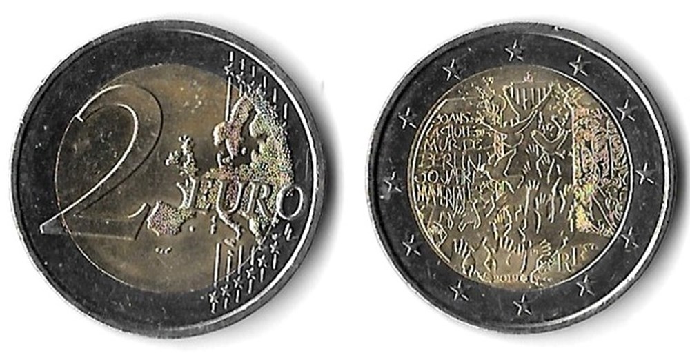 monnaies monde france 2 euros 2019 30 ans chute du mur de berlin rf