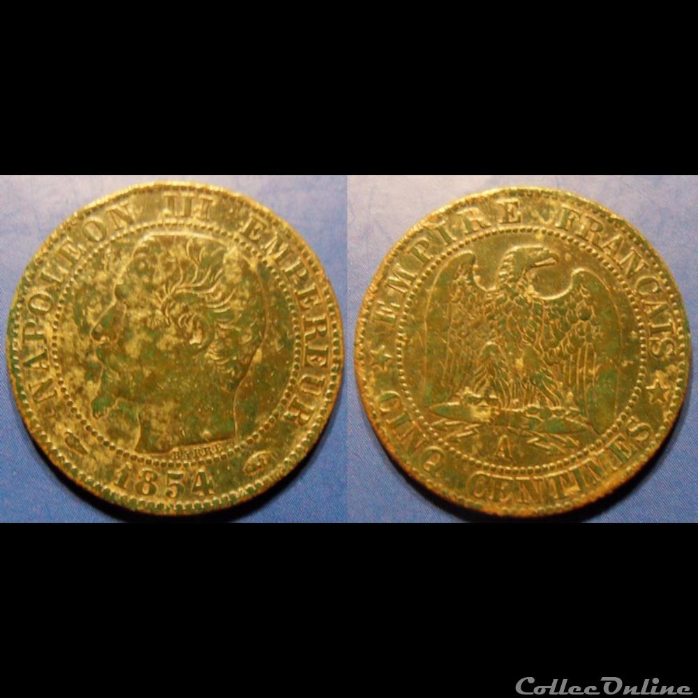 monnaies france modernes n napoleon iii empereur cinq centimes non laure 1854 a
