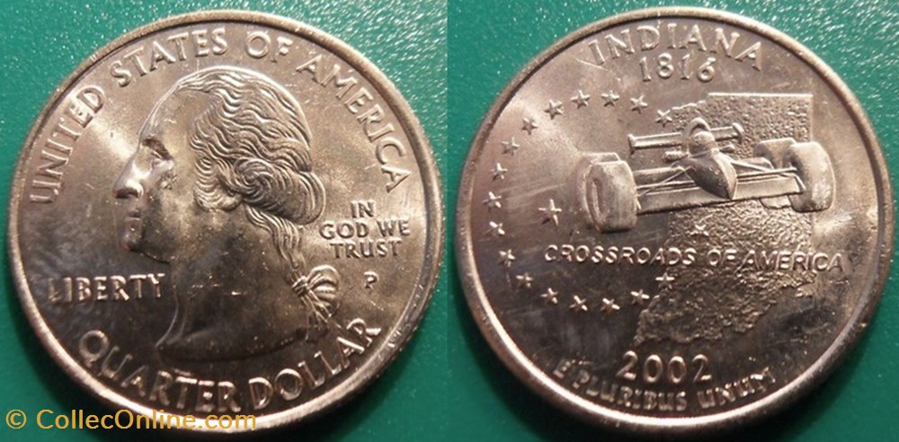1/4 dollar 2002 P Indiana monnaie monde etat uni 1 4 dollar 2002 p indiana