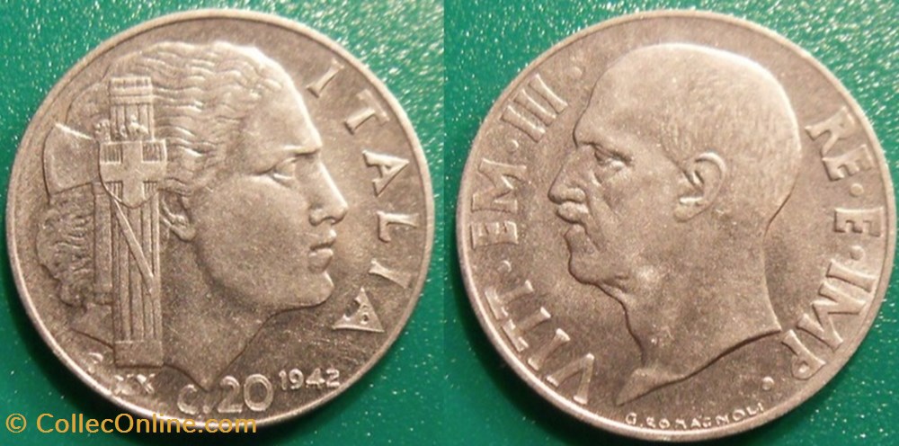 20 Centesimi 1942 magnétique striée monnaie monde italie 20 centesimi 1942 magnetique striee