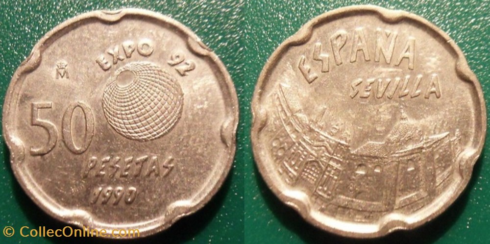50 Pesetas 1990 Expo Universelle de Séville 1992 monnaie monde espagne 50 pesetas 1990 expo universelle de seville 1992