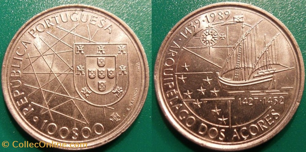 100 Escudos 1989 Découverte de l'archipel des Açores monnaie monde portugal 100 escudos 1989 decouverte de archipel des acores