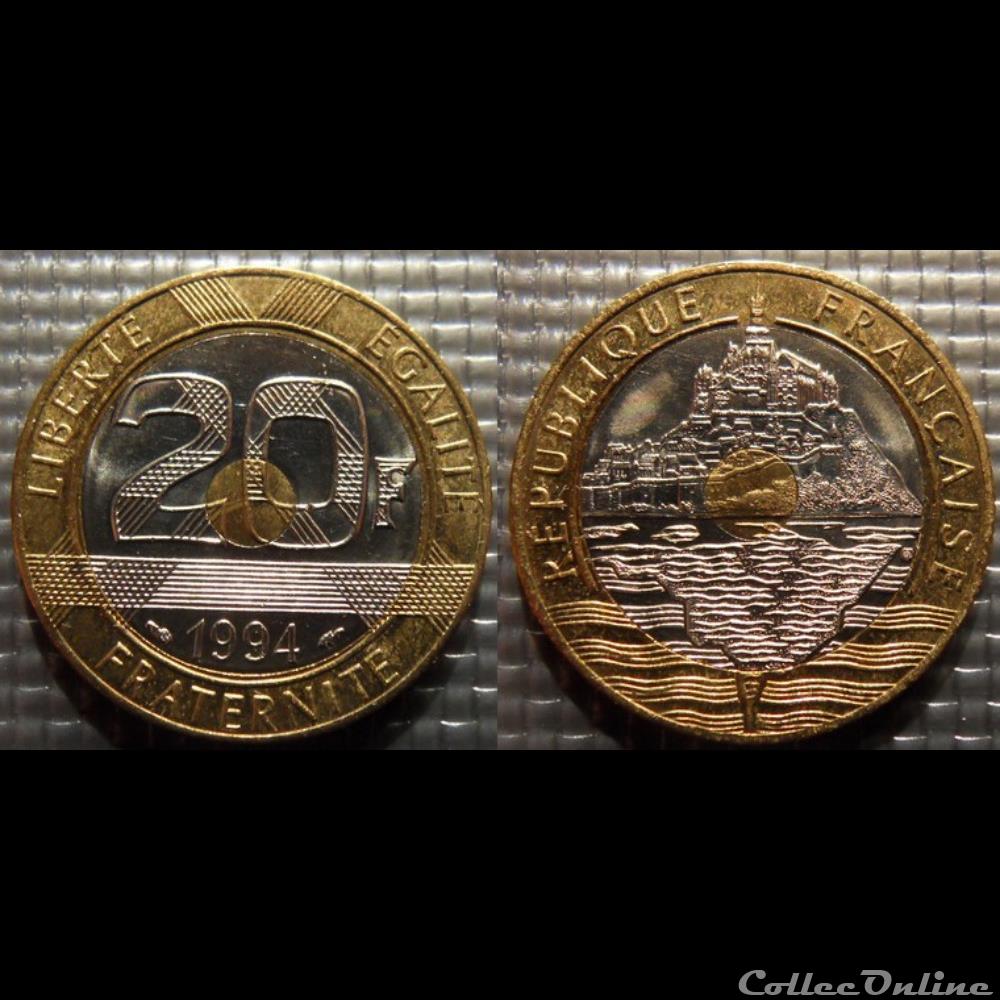 Md 20 francs Mont Saint Michel 1994 27mm 9g monnaie france moderne md 20 francs mont saint michel 1994 27mm 9g