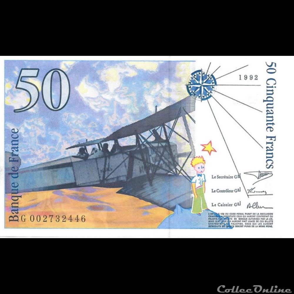 50 Francs St Exupéry billet france banque de xxe 50 francs st exupery