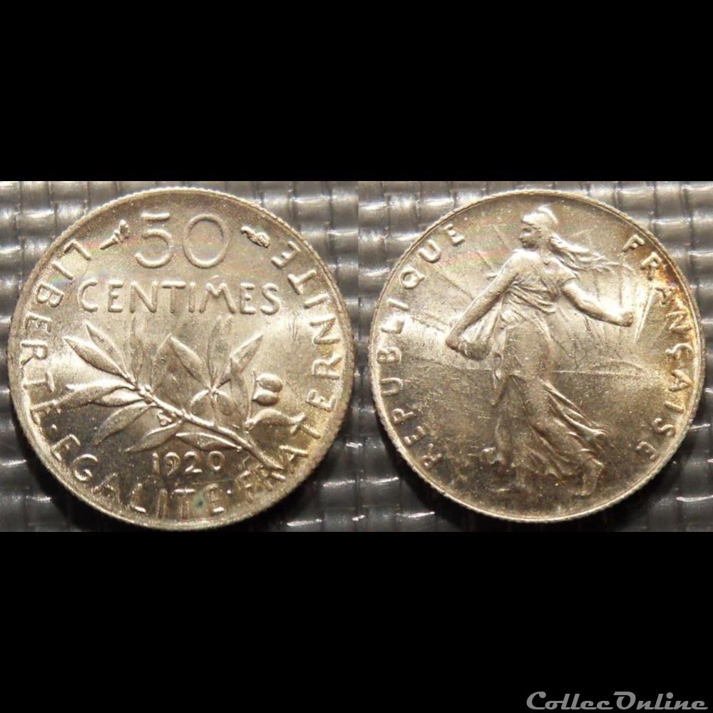 monnaie france moderne ga 50 centimes semeuse 1920 18mm 2 5g