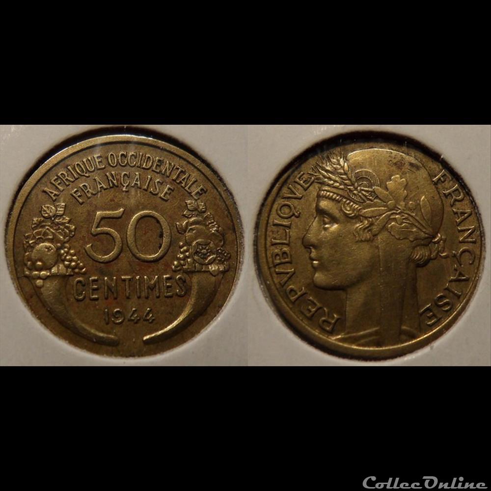 Afrique Occidentale Française 50 Centimes 1944 monnaie france colony afrique occidentale francaise 50 centimes 1944