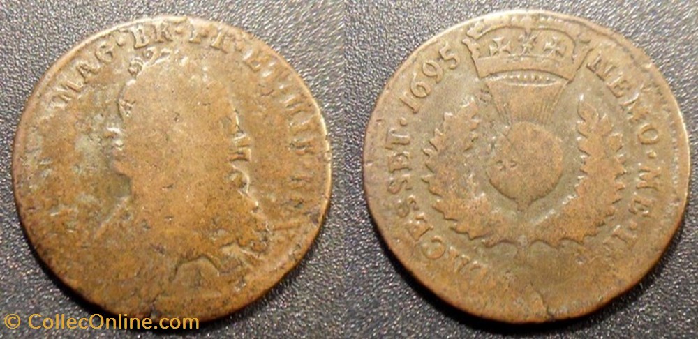 Royaume Uni - Ecosse - Guillaume II - 1 Bawbee 1695 1642 monnaies monde royaume uni ecosse guillaume ii 1 bawbee 1695 1642