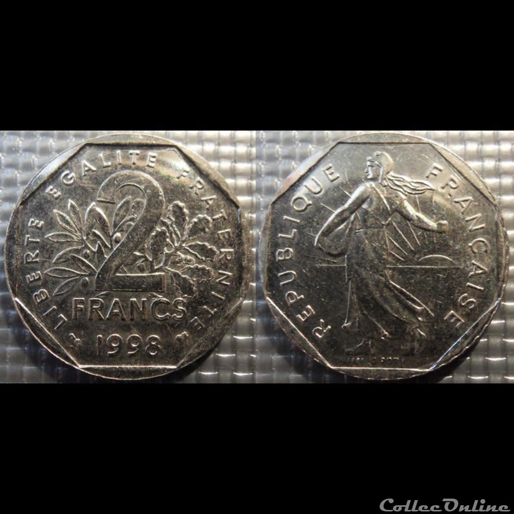 monnaie france moderne jg 2 francs semeuse 1998 26 5mm 7 5g