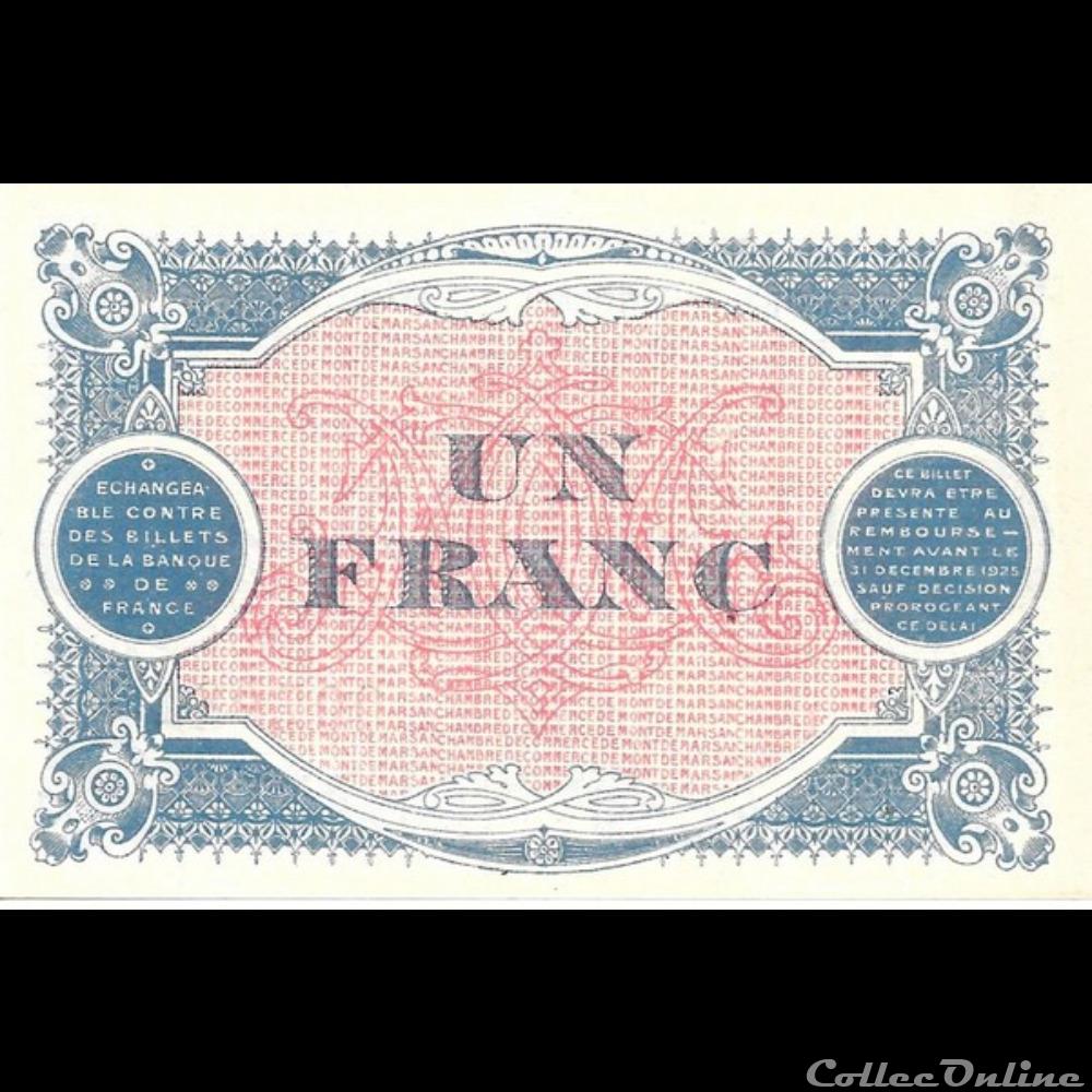 G2 1Fr Chambre de Commerce de Mont de Marsan Délibération du 16 Mars 1922 billets europe france g2 1fr chambre de commerce de mont de marsan deliberation du 16 mars 1922