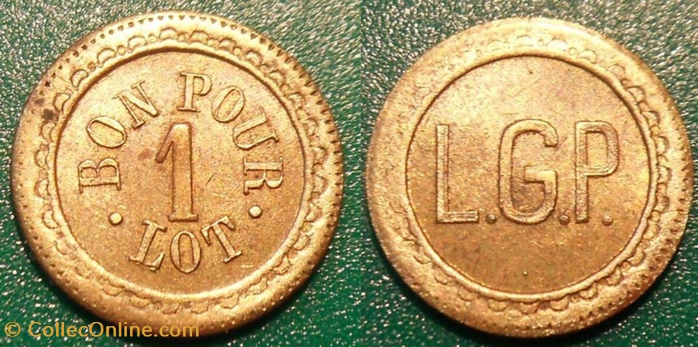 f- Jeton à consommer - jeton échange - Bon pour 1 lot L.G.P. monnaies jetons mereaux f jeton a consommer jeton echange bon pour 1 lot l g p