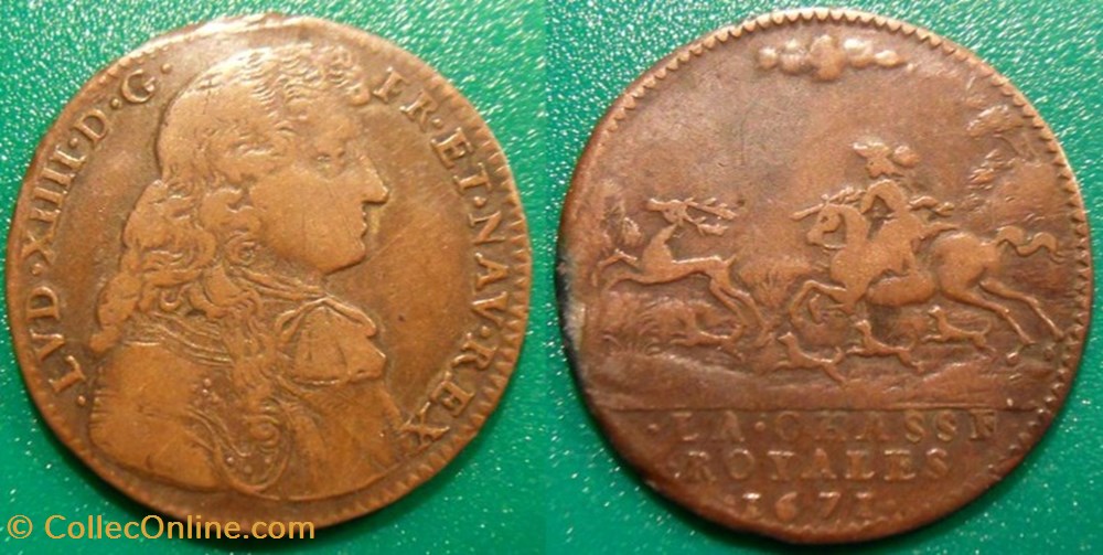m- Jeton Roy Louis XIV Chasses 1671 monnaies paranumismatique jetons poids m jeton roy louis xiv chasses 1671