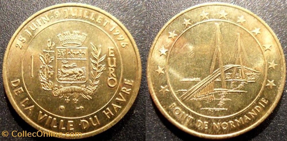 d- Jeton Le Havre 1 Euro 1996 monnaies paranumismatique jetons poids d jeton le havre 1 euro 1996