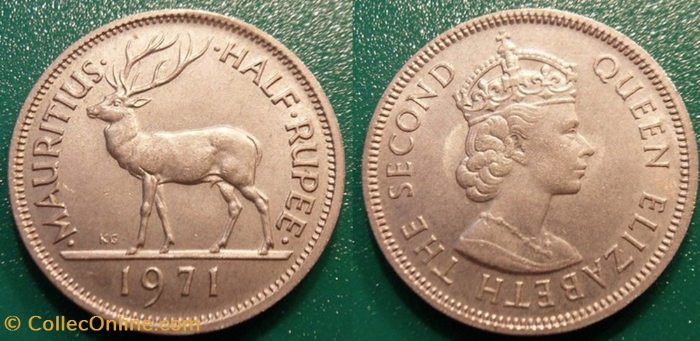 1/2 Roupie 1971 monnaie monde maurice 1 2 roupie 1971