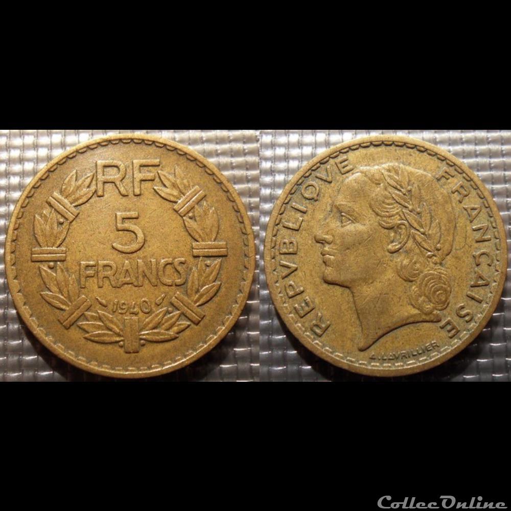 Kc 5 francs Lavrillier 1940 31mm 12g monnaie france moderne kc 5 francs lavrillier 1940 31mm 12g