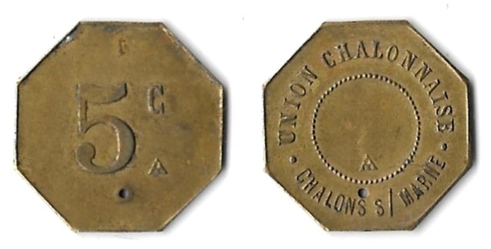 p- MN Chalons-sur-Marne 5 Centimes ND Union Chalonnaise Elie: manque monnaies paranumismatique jetons poids p mn chalons sur marne 5 centimes nd union chalonnaise elie manque