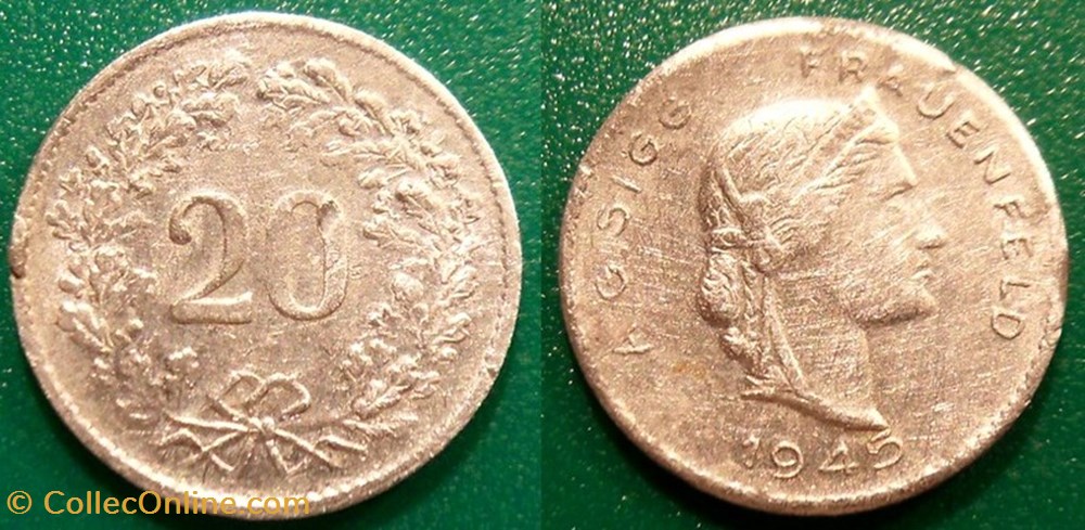 q- MN etr Suisse jeton de 20 Rappen 1945 monnaies paranumismatique jetons poids q mn etr suisse jeton de 20 rappen 1945