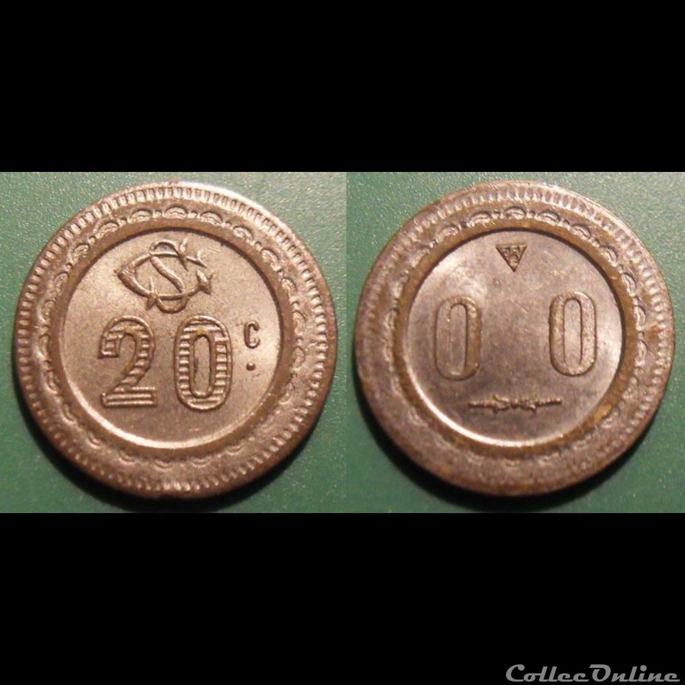 f- Jeton à consommer 20c. CS monnaie mereaux f jeton a consommer 20c cs