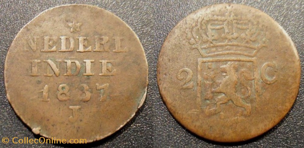 Nederland East Indie 2 Cents/Duits 1837 Willem I monnaies colonies neerlandaises nederland east indie 2 cents duits 1837 willem i
