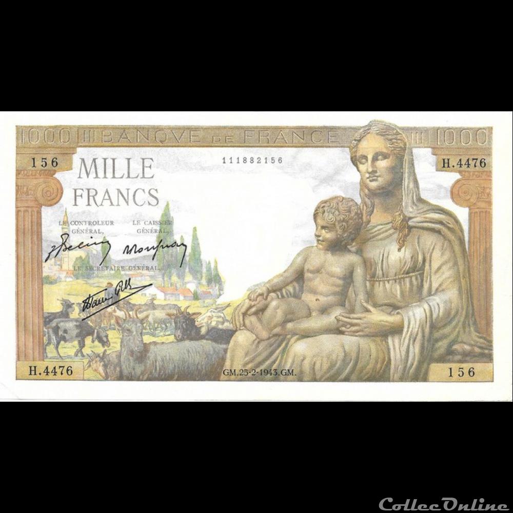 billet france banque xxe 1000 francs demeter