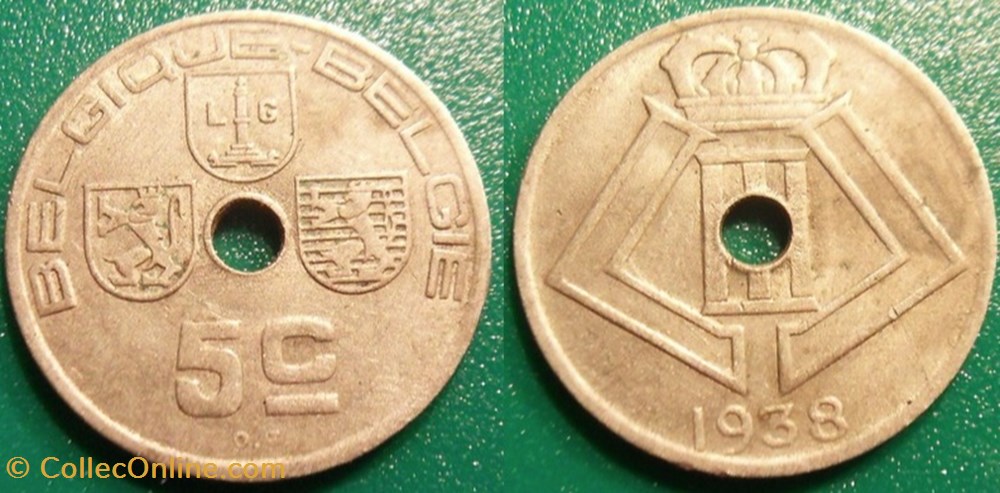 5 Centimes 1938 Belgique- Belgie monnaie monde 5 centimes 1938 belgique belgie