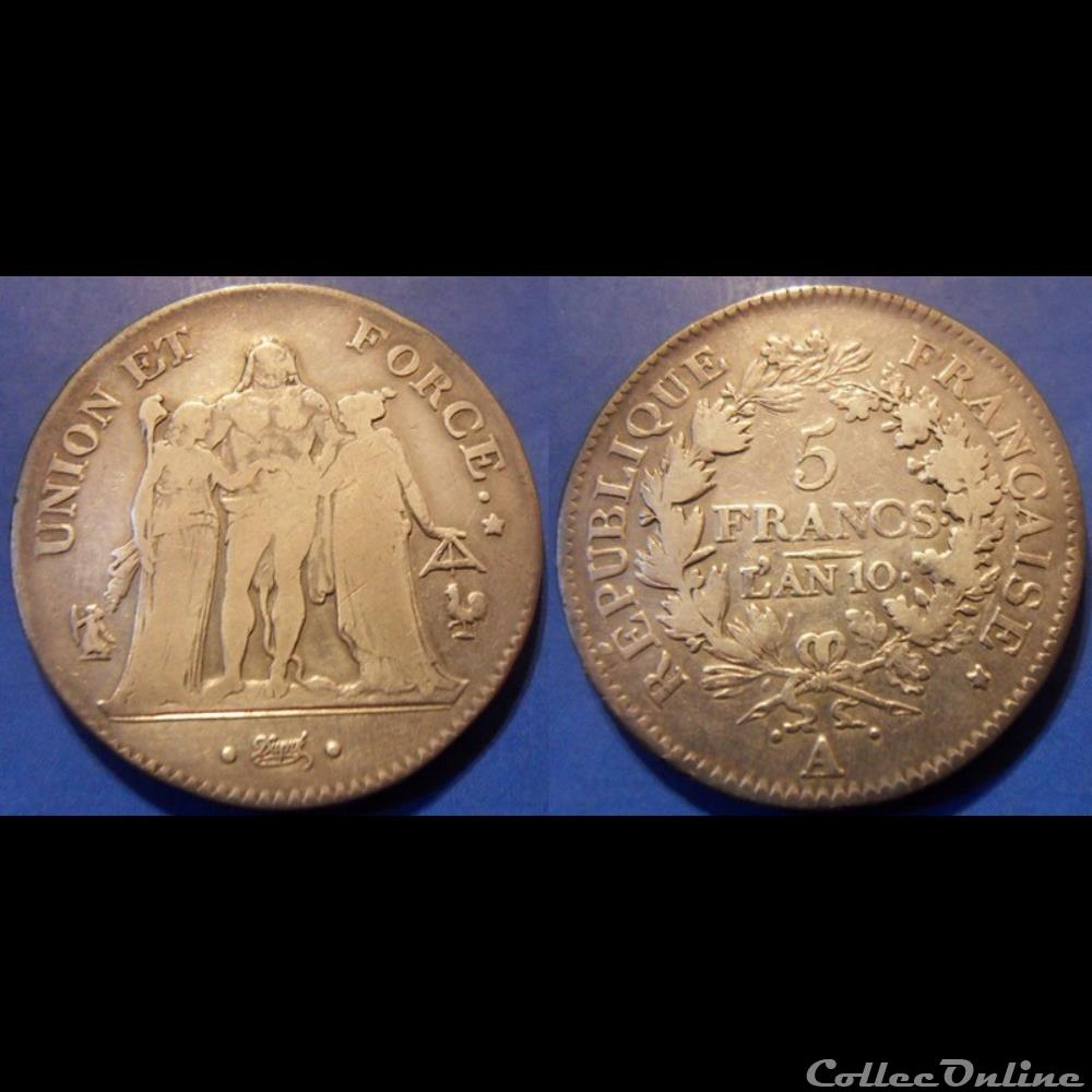 C-Directoire 5 Francs An 10A Union et Force monnaie france moderne c directoire 5 francs an 10a union et force