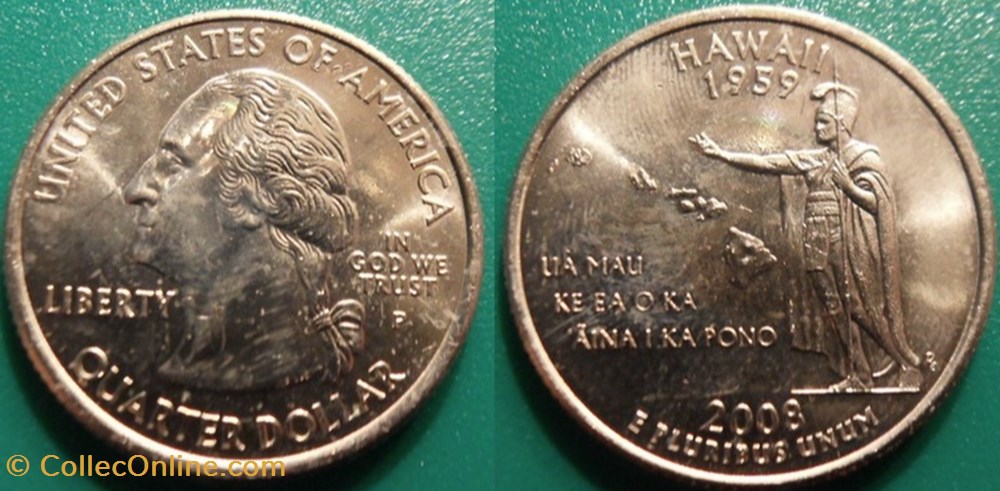 monnaie monde etat uni 1 4 dollar 2008 p hawaii