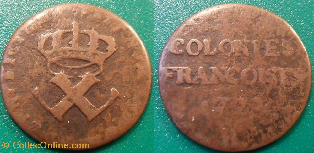 Colonies Françoises- 9 deniers Colonies Américaines 1722 H monnaies francaises colonies francoises 9 deniers colonies americaines 1722 h
