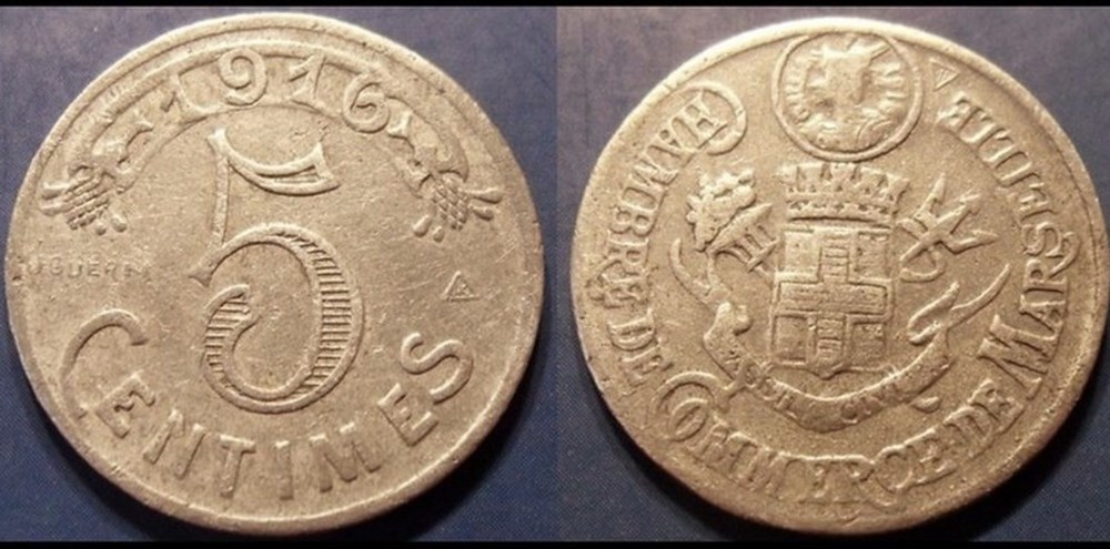 p- MN Marseille 5 C. 1916 Al Elie:10.1C monnaies paranumismatique jetons poids p mn marseille 5 c 1916 al elie 10 1c