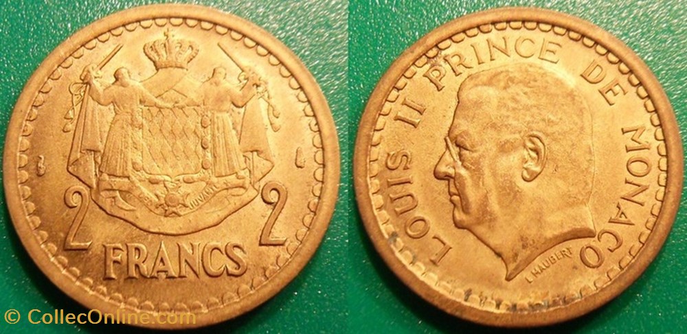 2 Francs (1945) Louis II monnaie monde monaco 2 francs 1945 louis ii