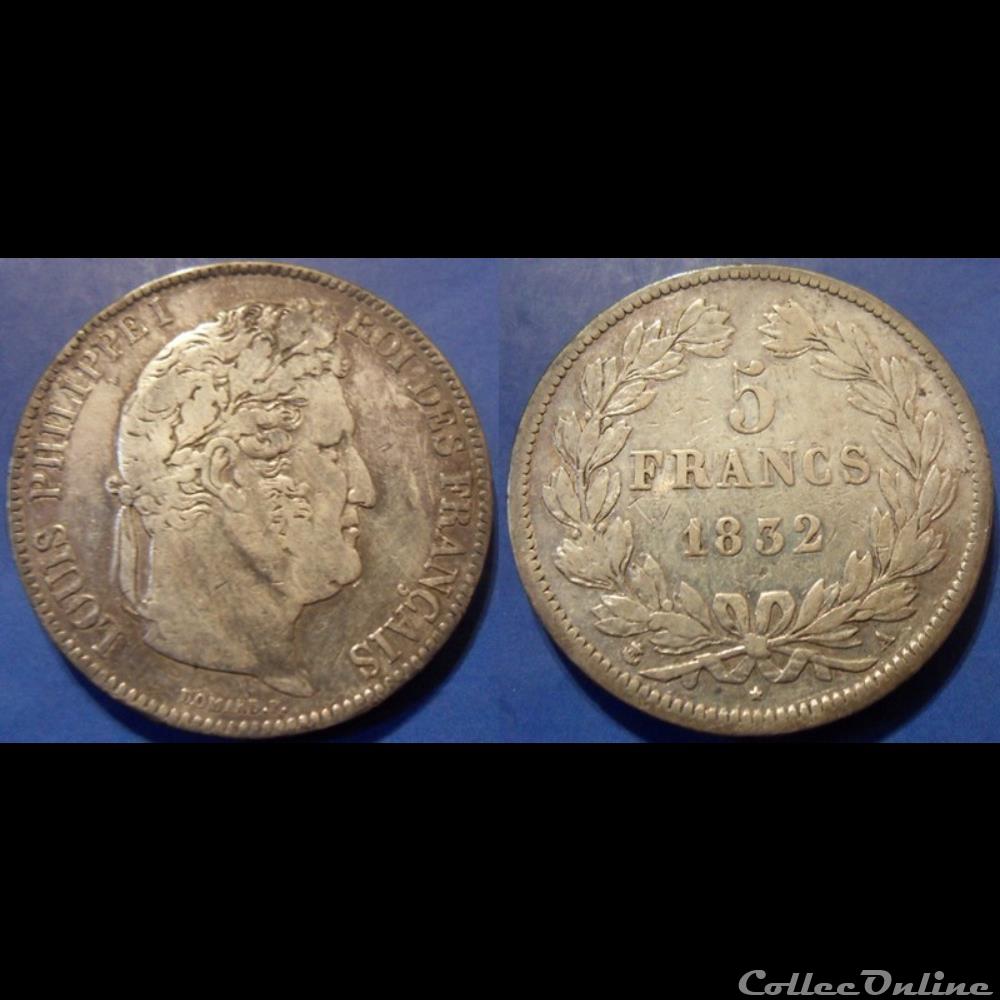 G-Louis Philippe 5 Francs 1832 A tête laurée monnaie france moderne g louis philippe 5 francs 1832 a tete lauree