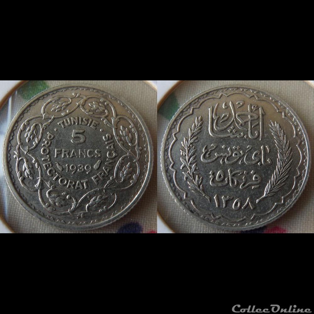 Tunisie 5 francs 1939 monnaie france colony tunisie 5 francs 1939