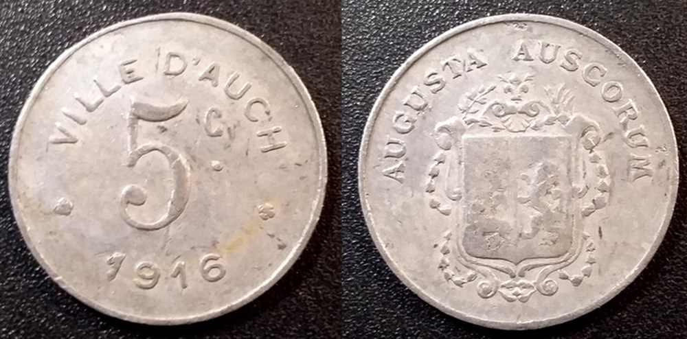 p- MN Auch 5 C. 1916 Al Elie:10.1 monnaies paranumismatique jetons poids p mn auch 5 c 1916 al elie 10 1