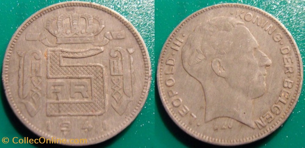 5 Francs 1941 Der Belgen monnaie monde belgique 5 francs 1941 der belgen